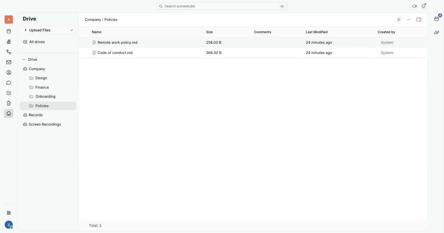 A drive open in the table view with folders and files