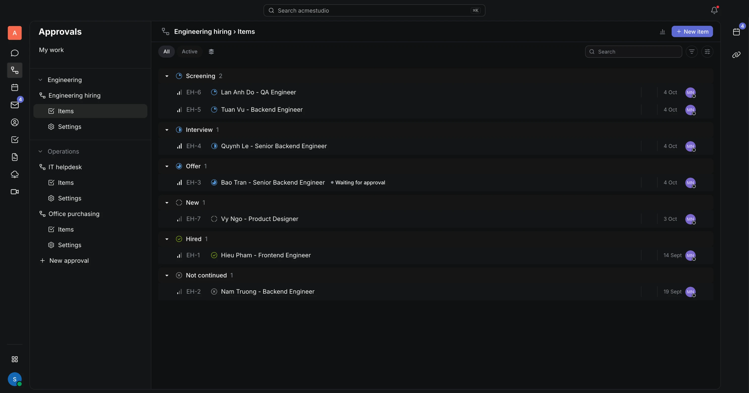 Hiring candidates waiting for approval in Servone