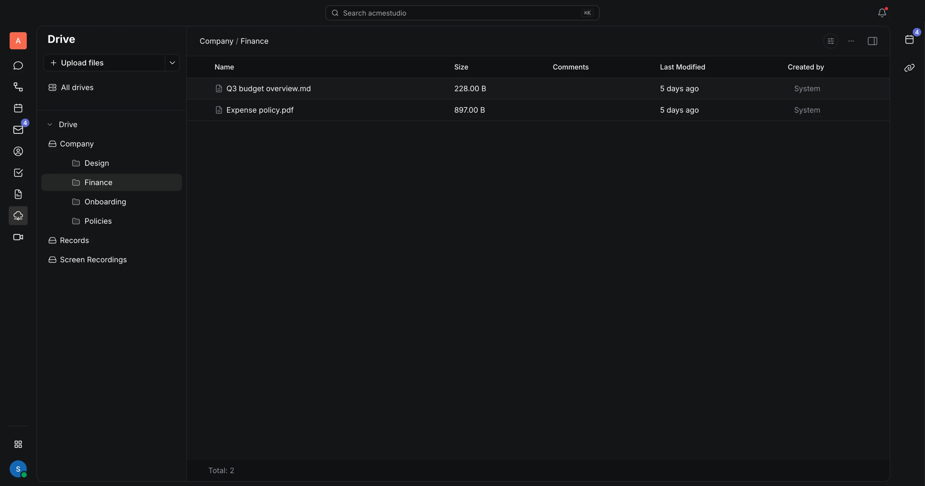 Shared company folders in Servone Drive